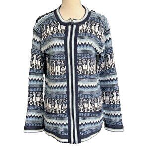 Alpaca Carrasco Sweater Jacket Women's Blue Ivory Llamas Novelty Luxurious Sz M